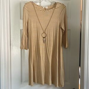 Large yellow/gold and white striped long sleeve dress